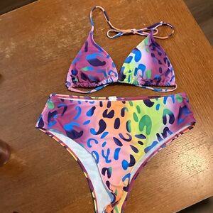 Colorful Leopard Print Bikini Set